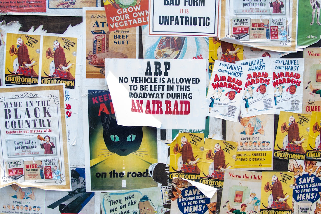 a wall full of posters